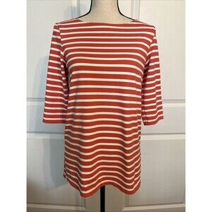 Tuckernuck Saint James Coral And White Striped 3/4 Sleeve Top Size 6 EUC